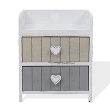 Rebecca Mobili Comodino shabby chic, mobile bagno 2 cassetti, legno paulownia, beige grigio, camera bagno - Misure: 44 x 35 x 27 cm (HxLxP) - Art. RE4376