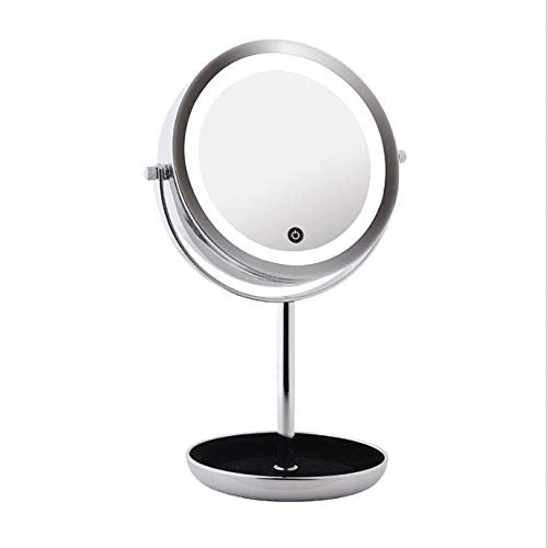 AJH Specchi da Barba Specchio per Trucco Illuminato a LED - 1x / 5X Specchio ingranditore con Controllo tattile, Specchio ingranditore bifacciale con Supporto, (5X specch