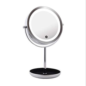 AJH Specchi da Barba Specchio per Trucco Illuminato a LED - 1x / 5X Specchio ingranditore con Controllo tattile, Specchio ingranditore bifacciale con Supporto, (5X specch