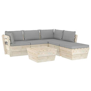 SKM Set Divani da Giardino su Pallet 6 pz con Cuscini Legno Abete (111kg) Grigio-3553