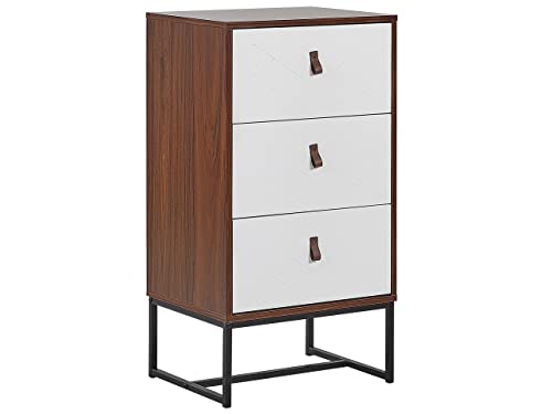 Beliani Cassettiera Legno Scuro Gambe in Metallo Bianco Portaoggetti 91 x 49 cm Nueva