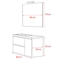 Mobile Mobiletto Bagno Doha in Legno con 1 Anta E 2 Cassetti con Lavabo in Ceramica, Specchio E Lampada LED, Salvaspazio, Design Moderno, 80 x 36 x 50 Cm Colore Bianco Laccato