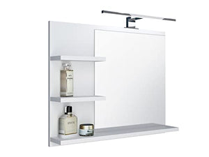 DOMTECH, Specchio da bagno con mensola, bianco, con illuminazione a LED, specchio da bagno,L