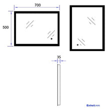 Bath-mann, specchio da bagno a LED, 50 x 70 cm, con illuminazione bianca fredda, specchio da bagno con interruttore touch, senza appannamento, specchio da parete orizzontale o verticale, 6400 K