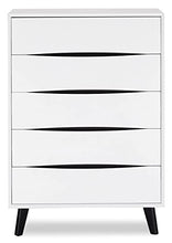 Ibbe Design Cassetti Armadietto Cassettiera Bianco Nero Credenza con 5 Cassetti di Stile Moderno Scandinavo Lyon per Soggiorno Camera da Letto Corridoio, Gambe in Legno Masselo Nero