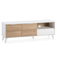 VS Venta-stock Mobile TV Koln 2 Porte e 1 cassetto, Color Bianco Spazzolato e Legno, 136,5 cm (Larghezza) 40 cm (profonditá) 48,5 cm (Altezza)