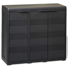 Armadietto basso da giardino, armadio da esterno con 3 ante e 2 ripiani regolabili, armadio in plastica, 97 x 38 x 87 cm, nero