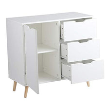 lyrlody Credenza Cucina Bianca con Gambe, Credenza da Pranzo Armadietto, 1 Porte e 3 Cassetti, 80 x 40 x 76cm