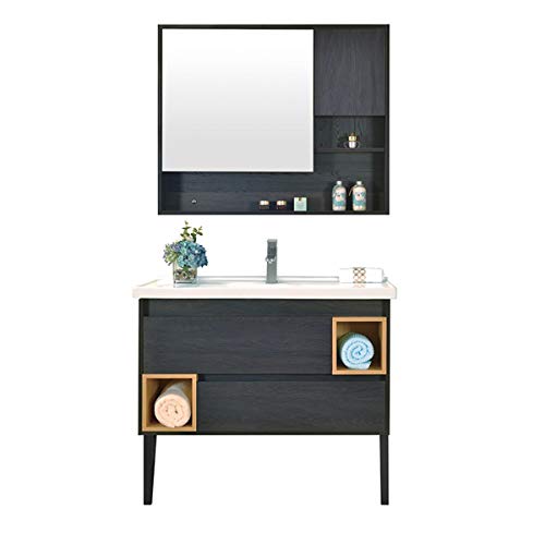 Set di Mobiletti Specchio e Lavabo Armadietto per Bagno in Legno Multistrato Mobile da Bagno Combinato (Color : Black, Size : 50x100x85cm)