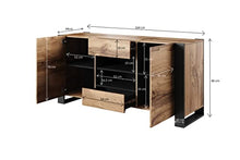 BIM Furniture Comò NUNKI 164 cm Credenza Highboard Armadio Wotan Rovere Antracite Due Ripiani Due Cassette