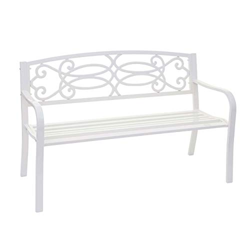 Mendler Panca panchina 2 posti da Giardino HWC-F44 Acciaio Verniciato Bianco