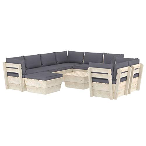 SKM Set Divani da Giardino su Pallet 10 pz con Cuscini Legno Abete (197.6kg) Antracite