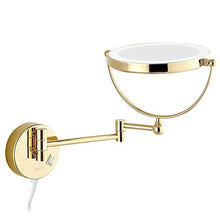 Specchio per il trucco illuminato a LED da parete, specchio da bagno allungabile a doppia faccia in ottone da 8 pollici con ingrandimento, con interruttore e spina,D'oro,10X