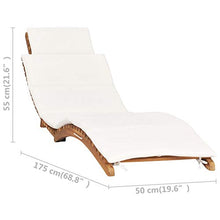 Tidyard Lettino Prendisole da Giardino Pieghevoli con Cuscino in Legno massello Teak,Lettino Prendi Sole da Esterno,Lettino da Sole Reclinabile,175 x 50 x 55 cm Bianco Crema/Grigio Scuro