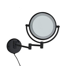 Specchio da trucco nero opaco a LED, montaggio a parete, estremamente pieghevole, doppio lato, 3 x Magnification Bath