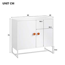 Armadietto portaoggetti bianco a 2 ante con 2 ripiani a cassapanca con maniglie in legno per soggiorno, camera da letto, casa o ufficio, struttura in legno MDF e metallo