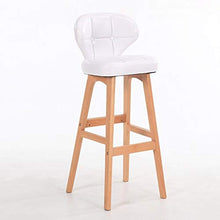 WGEMXC Sedia, Sedia Home Office, Sgabello Sgabelli da Bar in Legno Massello, Sgabello da Bar con Schienale, Impermeabile, Traspirante e Indossabile, con Sedia Schienale,Bianco + Legno,H61Cm