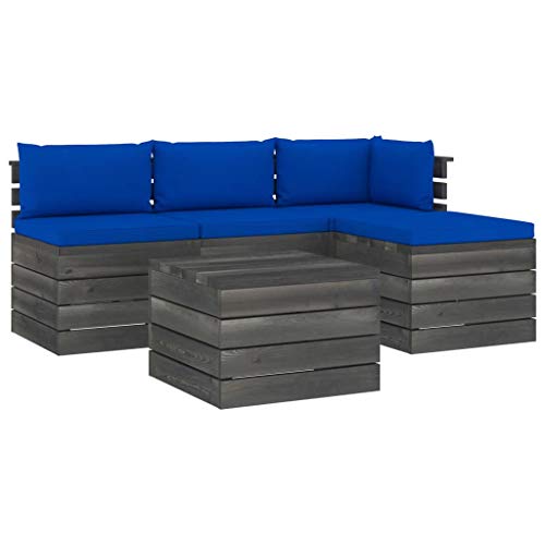 FAMIROSA Set Divani da Giardino su Pallet 5 pz con Cuscini Massello Pino-1801