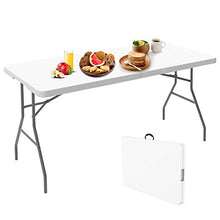Tavolo Trasportabile, Tavolo Portatile Pieghevole, 152 x 76 cm, Bianco, Pieghevole a metà, Materiale: HDPE, Carico massimo: 100 kg