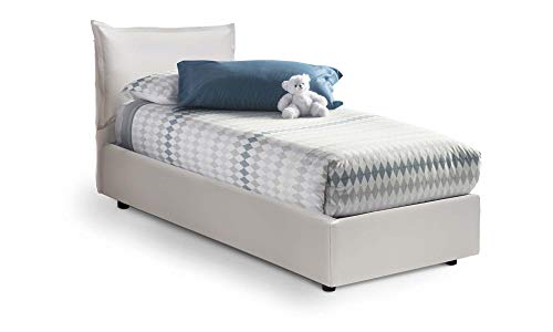 Talamo Italia Letto contenitore Singolo Veronica, Made in Italy, Letto con rivestimento in ecopelle, Apertura laterale, adatto per materasso cm 80x190, Bianco