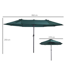 Outsunny Ombrellone da Giardino 460x270x240cm Doppio con Apertura a Manovella, Acciaio e Poliestere Verde
