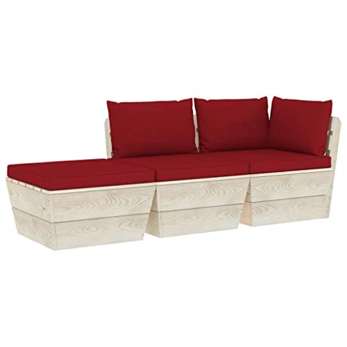 SKM Set Divani da Giardino su Pallet 3 pz con Cuscini Legno Abete (56.1kg) Rosso-3429