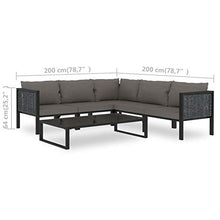 Tidyard Set 6 pz Divani Modulari Angolari da Giardino in Polyrattan Antracite con Tavolino in Vetro,Set Divani da Esterno in Rattan,Divano Angoalre ad Angolo,Divano Modulare