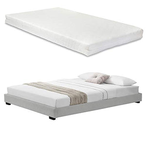 Corium Struttura Letto Imbottito con Materasso a Schiuma Fredda 140 x 200 cm Letto 1 Piazza e Mezza con Rivestimento in Similpelle con Materasso Anallergico - Bianco