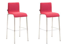 CLP Set 2 Sgabelli Kado Impilabili I Set Coppia Sgabelli Bar Fissi con Schienale E Poggiapiedi in Stoffa E Gambe Squadrate, Colore:Rosso, Colore del Telaio:Acciaio Inossidabile