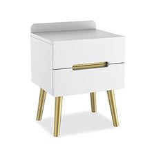MOAMUN Moderno Comodino con 2 cassetto,Bianco, Comodino in Legno, tavolino Laterale per Divano per Camera da Letto, Soggiorno, Decorazione per mobili(Bianco/Oro)