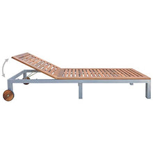 Festnight Lettino Prendisole da Giardino Esterno Reclinabile con Ruote in Legno e Metallo,Lettino da Sole con Ruote,Sedie a Sdraio da Giardino Esterno in Legno Massello e Maetallo 207x70x88 cm