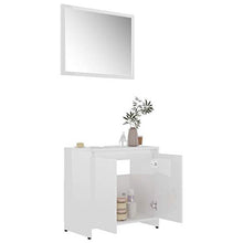 Irfora 3 pz Set Mobili da Bagno, Mobiletto Bagno, Specchio Bagno, in Truciolato Bianco Lucido