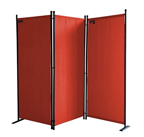 QUICK STAR Paravento da Giardino 170 x 165 cm 3 parti pieghevole Divisorio in Tessuto Protezione della Privacy Rosso-Arancio
