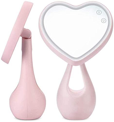 Trucco specchio con luci Specchio for il trucco con la luce a 180 ° di rotazione del tavolo LED a forma di cuore specchio da trucco con Fill regalo chiaro creativo di compleanno for la fidanzata Rosa