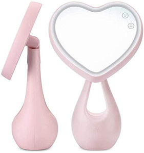 Trucco specchio con luci Specchio for il trucco con la luce a 180 ° di rotazione del tavolo LED a forma di cuore specchio da trucco con Fill regalo chiaro creativo di compleanno for la fidanzata Rosa