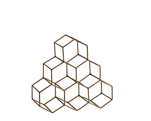 Madam Stoltz - Portabottiglie in acciaio inox spazzolato, per 6 bottiglie di vino, dimensioni: 30 x 28 cm, per riporre oggetti, porta bottiglie o porta bottiglie, in ottone e design geometrico