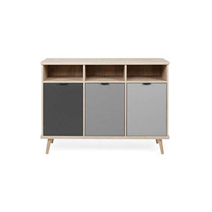EPIK - Mobiletto in quercia e grigio | Comò 120 x 88 cm con piedini in rovere massiccio