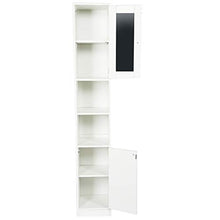 Armadietto da Bagno, Mobile Alto per il Bagno con Specchio e 2 Scomparti Aperti, Mobile a Colonna per Bagno Alto Mobiletto Bagno Salvaspazio, 28,8 x 29,8 x 179,5 cm