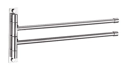Btsky ™ porta-asciugamani con aste ruotabili in acciaio INOX per bagno, cucina per appendere vestiti, cintura, metallo, Silver, Extra Long 2 Bars