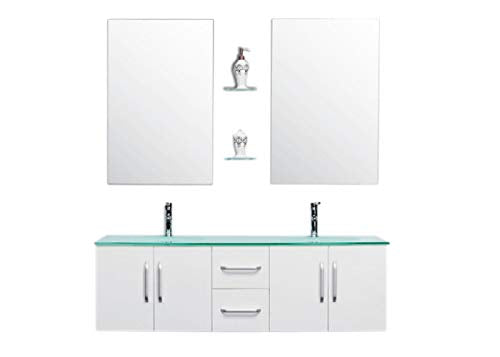 Grafica ma.ro srl Mobile Bagno ARREDOBAGNO Completo RUBINETTI Inclusi White Ice 150 CM Doppio LAVABO