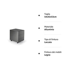 D-Segno Cassettiera Scrivania Made in Italy, 3 Cassetti, Cassettiera Ufficio con Chiave, Cassettiera con Ruote e dotata di sistemi di Chiusura Anti Ribaltamento, 54x42x53cm (Grigio Ombra)