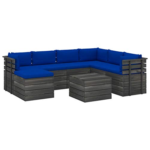 FAMIROSA Set Divani da Giardino su Pallet 8 pz con Cuscini Massello Pino-2053