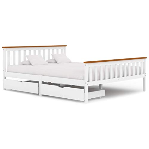 FAMIROSA Giroletto con 2 Cassetti Bianco in Massello di Pino 160x200 cm-0436