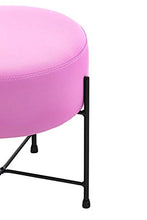 CLP Sgabello Puff Tondo Soggiorno Marseille I Pouf Poggiapiedi Divano In Similpelle E Metallo Altezza 40 CM, Colore:rosa