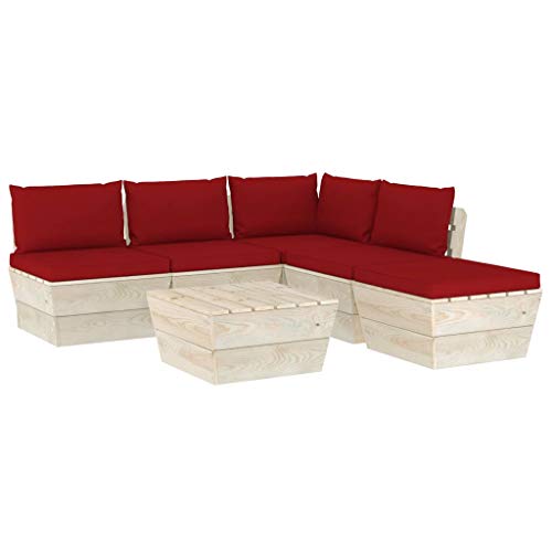 SKM Set Divani da Giardino su Pallet 6 pz con Cuscini Legno Abete (107.2kg) Rosso-3549
