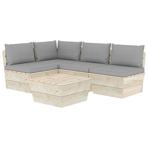 SKM Set Divani da Giardino su Pallet 5 pz con Cuscini Legno Abete (92.5kg) Grigio
