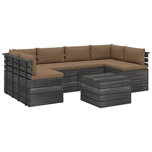 FAMIROSA Set Divani da Giardino su Pallet 7 pz con Cuscini Massello Pino-1991