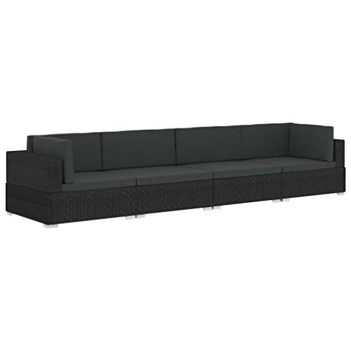 Festnight Set Divani da Giardino in Polyrattan, Set Divani da Esterno con Cuscini, Set di Mobili da Giardino Nero 4 pz