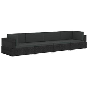 Festnight Set Divani da Giardino in Polyrattan, Set Divani da Esterno con Cuscini, Set di Mobili da Giardino Nero 4 pz
