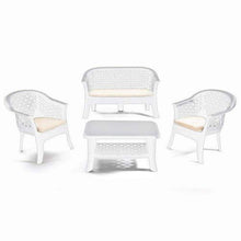 Ipae-Progarden S.P.A. IPAE-PROGARDEN Set da Giardino 1 Panchina, 2 Poltrone, 1 Tavolino con Cuscino Bianco-Modello Veranda, Resina, 4 Pezzi